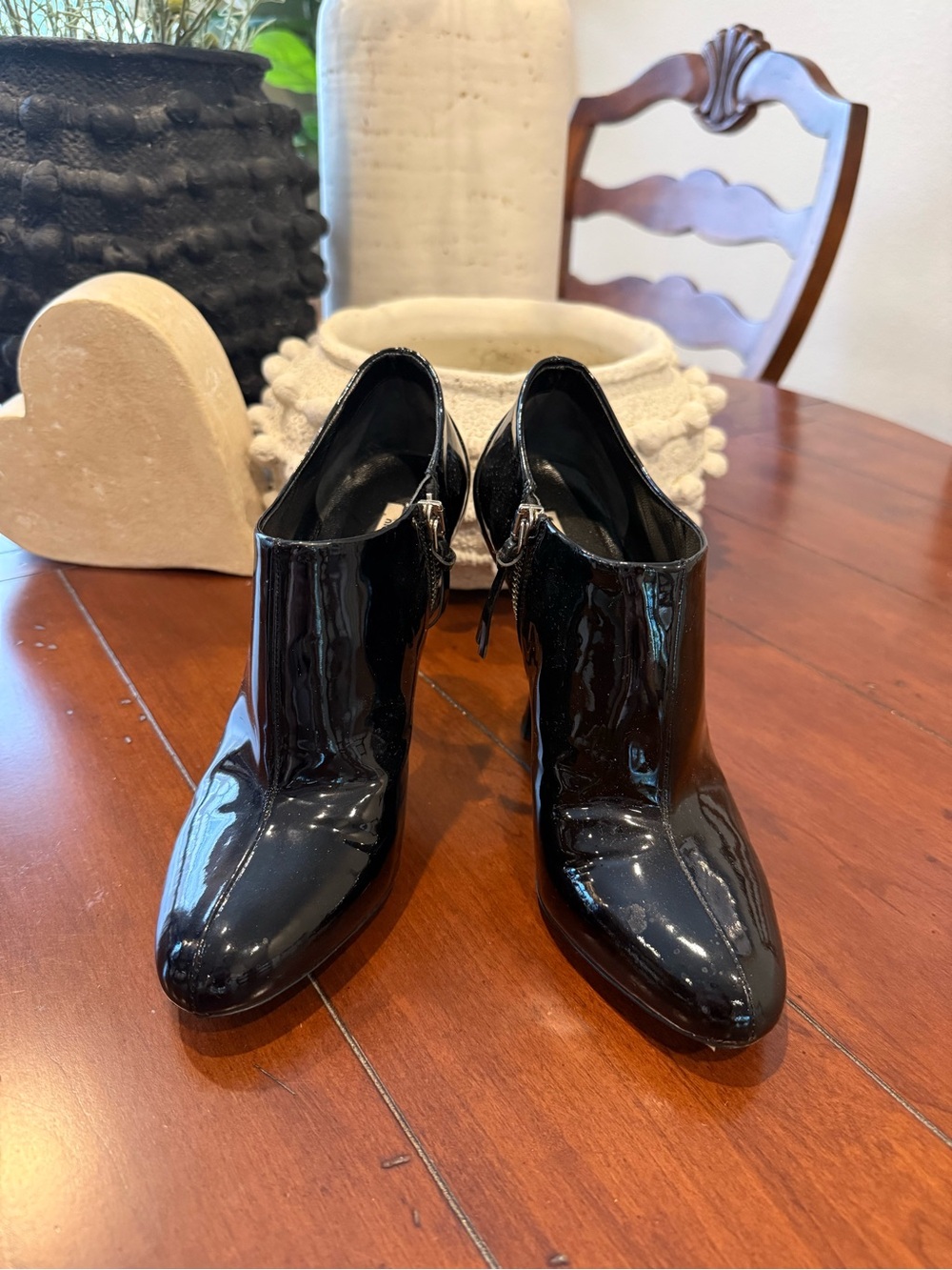 Miu Miu Black Patent Leather Pointed Ankle Booties with Side zipper